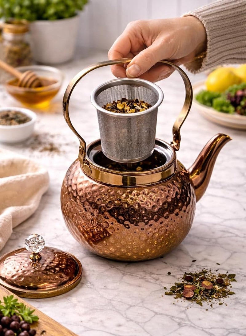 Hammered Copper Stainless Steel Tea Kettle with Removable Infuser, 1.6 L, Stovetop Safe, Serves 5 to 6 Cups - Image 3