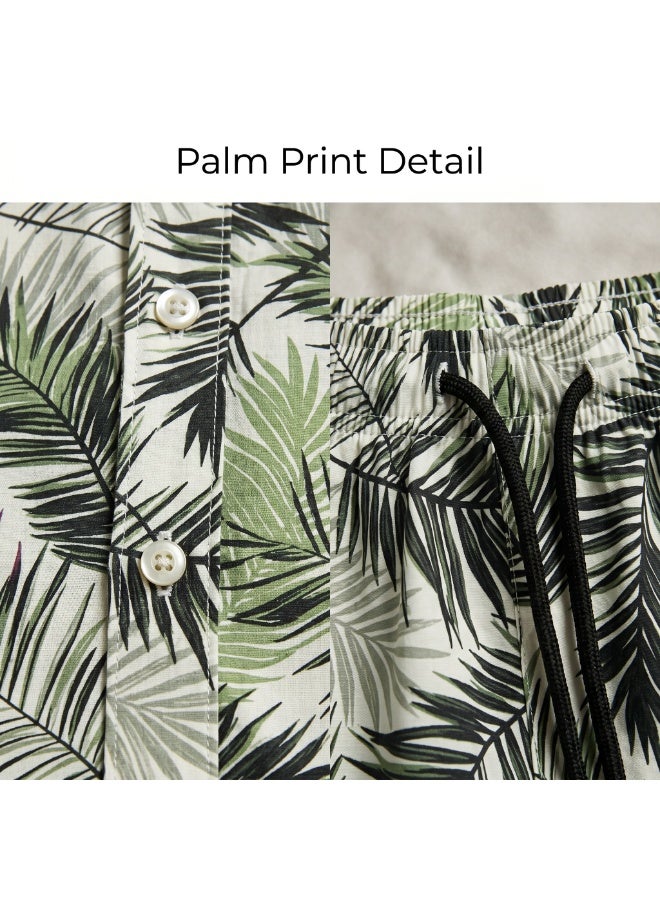 IceZone Men's 2 Piece Matching Set, Palm Safari Tropical Leaf Print, Short Sleeve Button Up Shirt & Quick Dry Swim Shorts, Summer Beach Outfit - Image 3