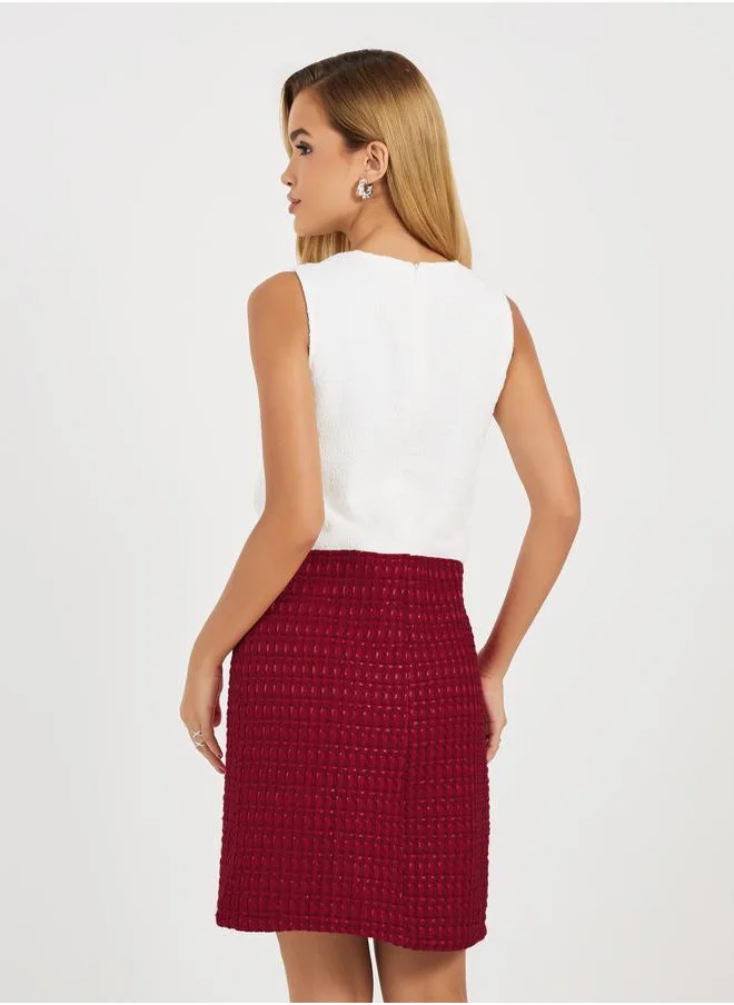 Styli Color Block Tweed Shift Knee Length Dress