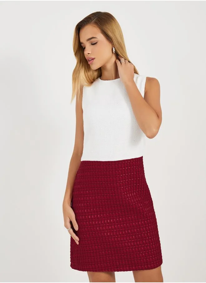 Styli Color Block Tweed Shift Knee Length Dress