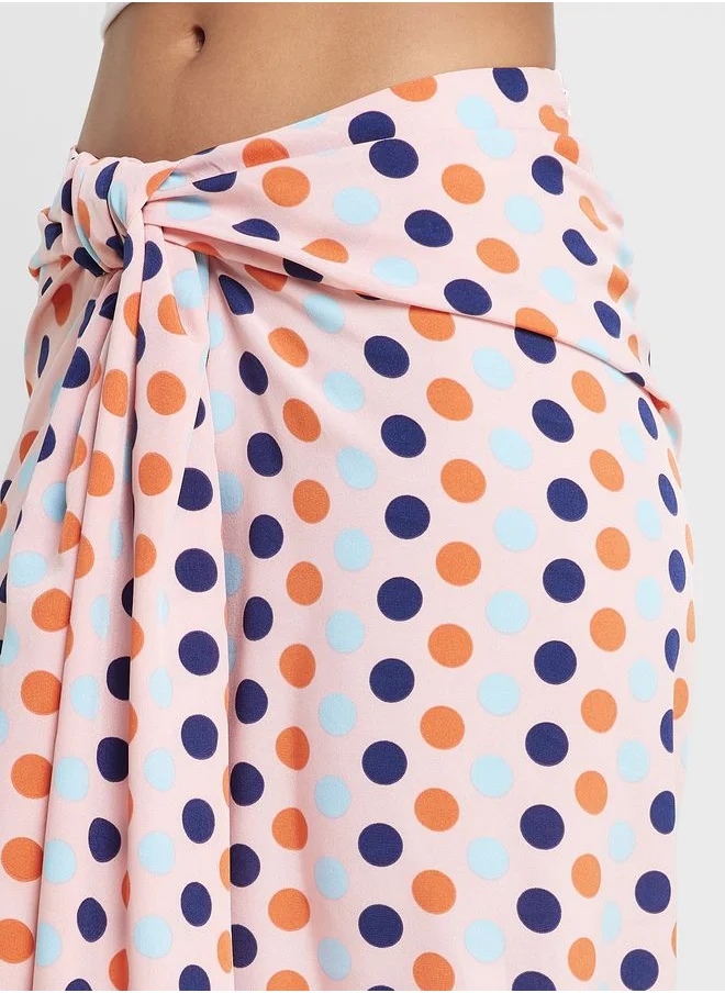 Ginger Polka Dot Knot Detail Wrap Skirt