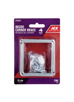 ACE 4-Piece Zinc Finish Inside L Corner Brace Silver 2.5 x 5/8 Inch 5290192 