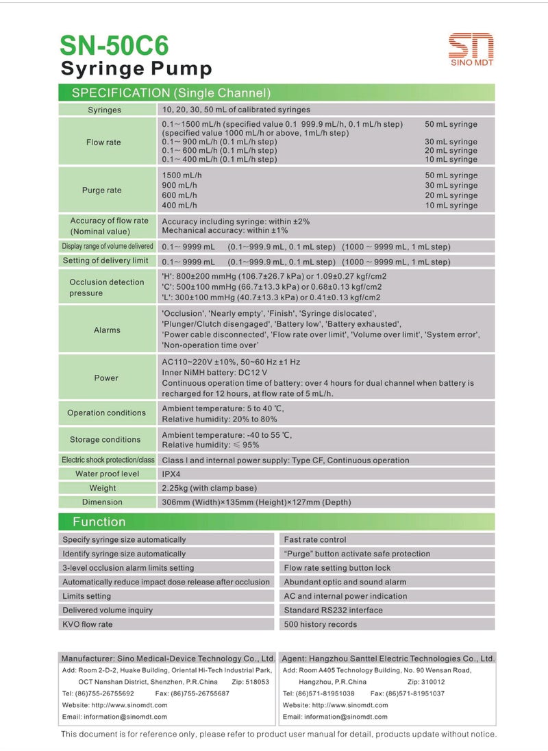 SINO MDT - SN-50C6 single channel syringe pump - Image 1
