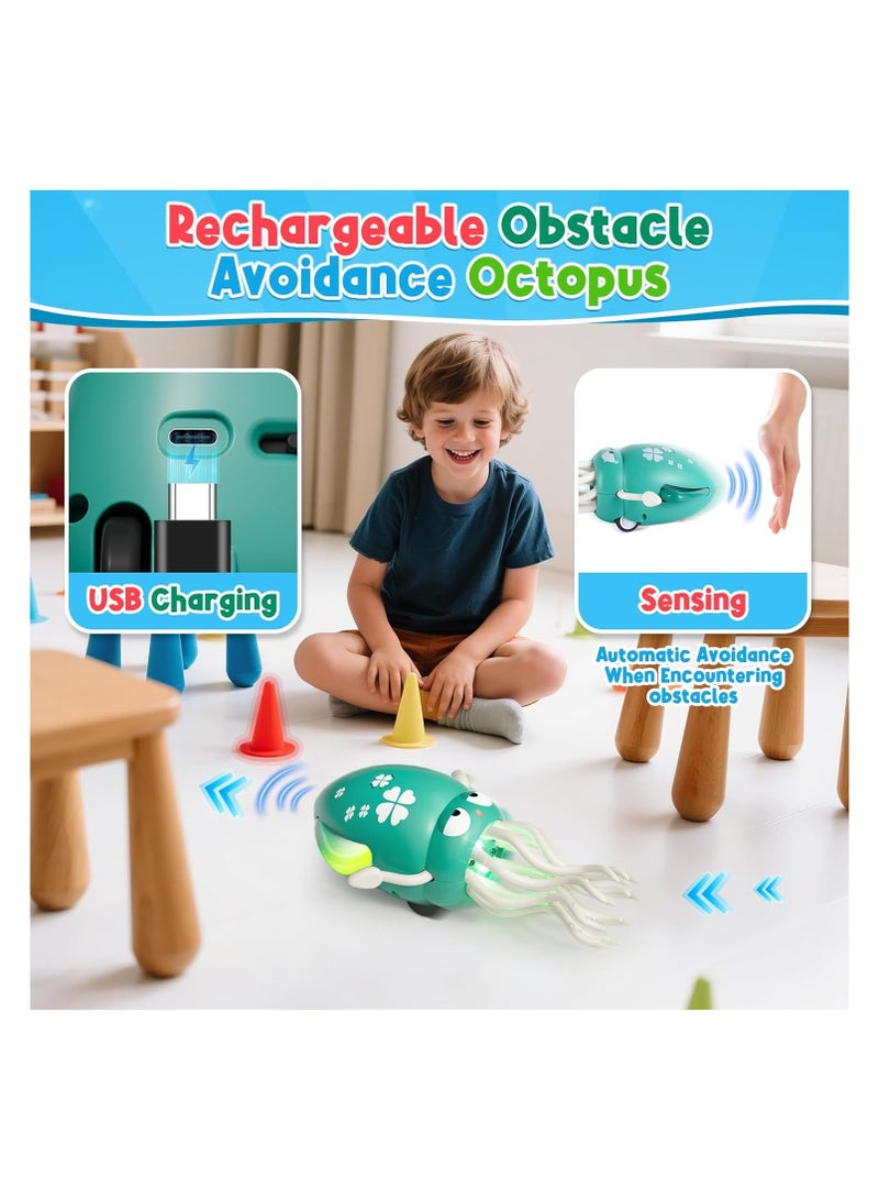 Electric Magic Dancing Octopus Toy, Wiggly Wonder Interactive Fun Octopus, Crawling Dancing Automatic Obstacle Sensor Toys, Wiggly Robotic with Music (Green) - Image 3