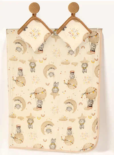 LITTLE SURPRISE BOX Little Surprise Box, Tedddy Stars muslin cotton blanket with 2 matching Napkins for Newborn & Infants