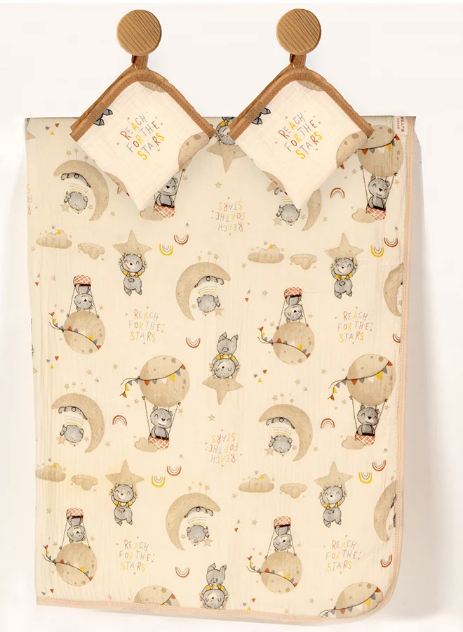 LITTLE SURPRISE BOX Little Surprise Box, Tedddy Stars muslin cotton blanket with 2 matching Napkins for Newborn & Infants