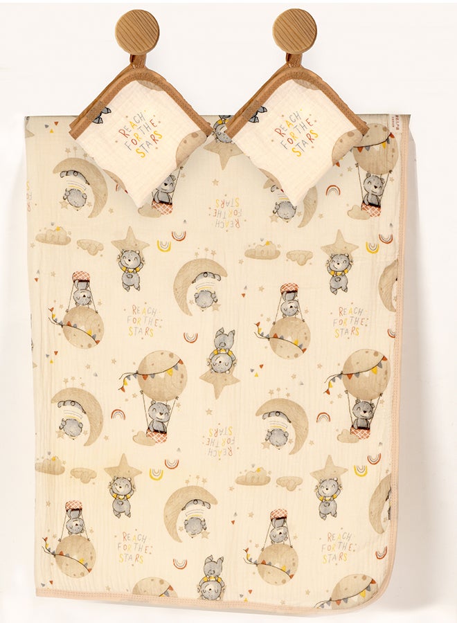 LITTLE SURPRISE BOX Little Surprise Box, Tedddy Stars muslin cotton blanket with 2 matching Napkins for Newborn & Infants - Image 1