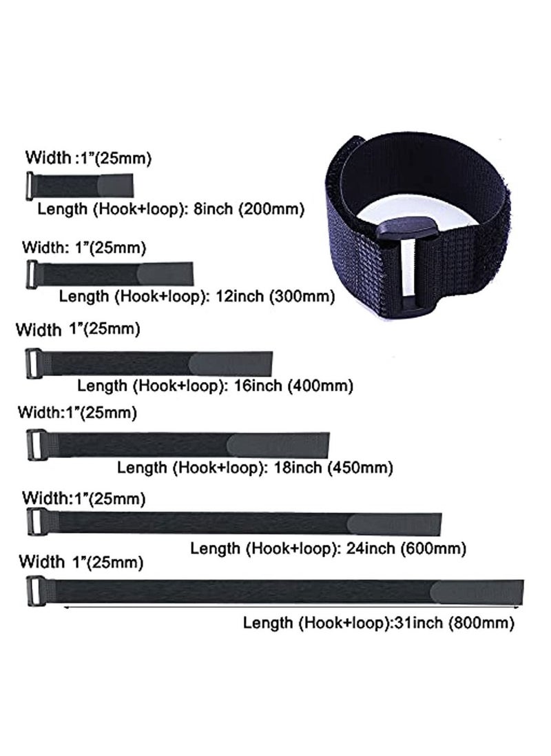 OIMG - 10Pack Hook And Loop Cable Straps Black 1"X 8" Self-Adhesive Nylon Straps Cable/Securing Straps With Buckles Adjustable Reusable Cinch Straps Cord Organizer (1"X8") - Image 1