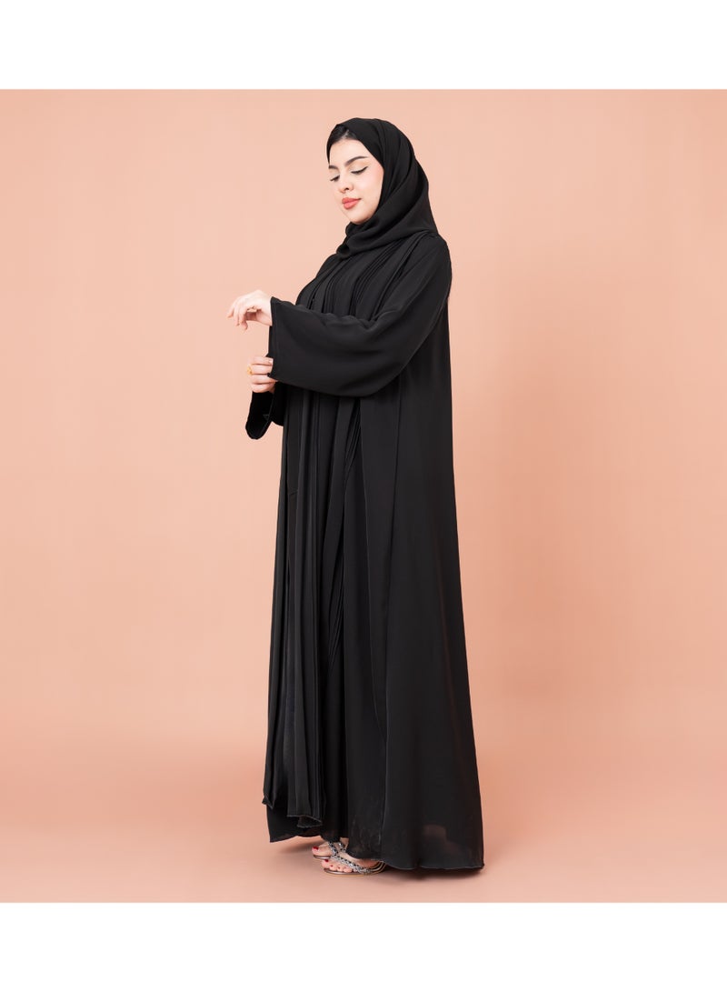 IKKXA Casual Pleated Abaya AIK061 Black - Image 3