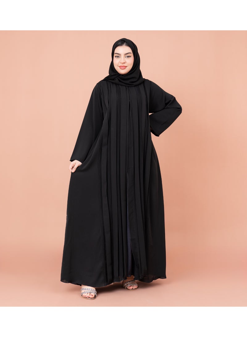 IKKXA Casual Pleated Abaya AIK061 Black - Image 1