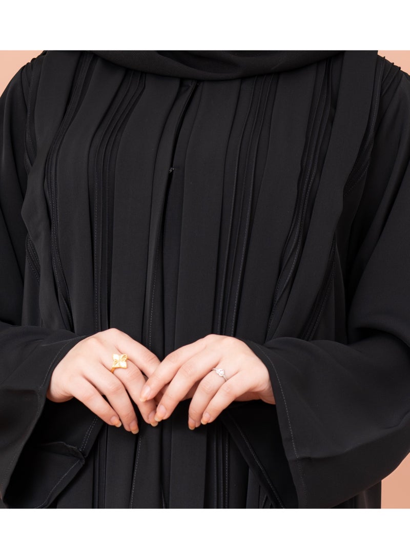 IKKXA Casual Pleated Abaya AIK061 Black - Image 2