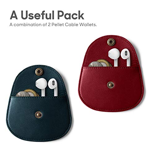 DailyObjects Pellet Cable/Coin Wallet | Multipurpose Real Leather Wallet/Clip Organiser/Cable Holder/Coin Wallet | (Red & Green) - Set of 2 - Image 2