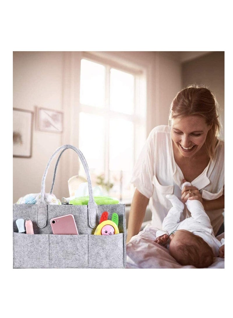 SOLARAE Diaper Caddy Organiser Portable Felt Diaper Nappy Toys Storage Bag Nursery Nappy Changing Organiser for Mom Newborn Kids Baby Diaper Caddy Baby Wipes Bag - Image 5