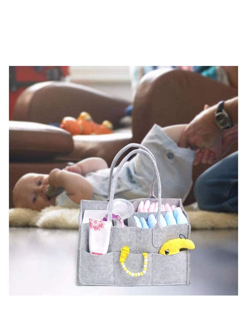 SOLARAE Diaper Caddy Organiser Portable Felt Diaper Nappy Toys Storage Bag Nursery Nappy Changing Organiser for Mom Newborn Kids Baby Diaper Caddy Baby Wipes Bag - Image 4