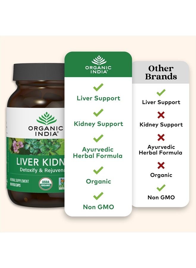 Organic India Liver Kidney Herbal Supplement - Detoxify & Rejuvenate, Supports Healthy Liver & Kidney Function, Vegan, Gluten-Free, Kosher, USDA Certified Organic, Non-GMO - 90 Capsules - Image 5