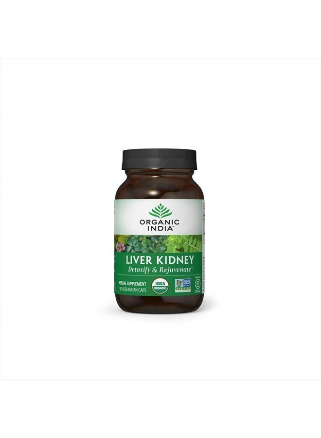 Organic India Liver Kidney Herbal Supplement - Detoxify & Rejuvenate, Supports Healthy Liver & Kidney Function, Vegan, Gluten-Free, Kosher, USDA Certified Organic, Non-GMO - 90 Capsules - Image 1