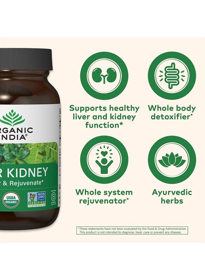 Organic India Liver Kidney Herbal Supplement - Detoxify & Rejuvenate, Supports Healthy Liver & Kidney Function, Vegan, Gluten-Free, Kosher, USDA Certified Organic, Non-GMO - 90 Capsules - Image 3
