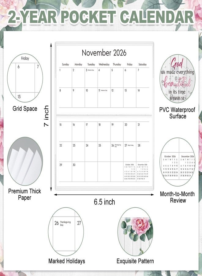 ReliThick 7" x 6.5" 2026-2027 Pocket Calendar for Purse Small Monthly Planner Notebook PVC Cover Pocket Calendar Notepads Appreciation Present Gift for Women Mom Friends Teacher(Bible Flowers) - Image 4