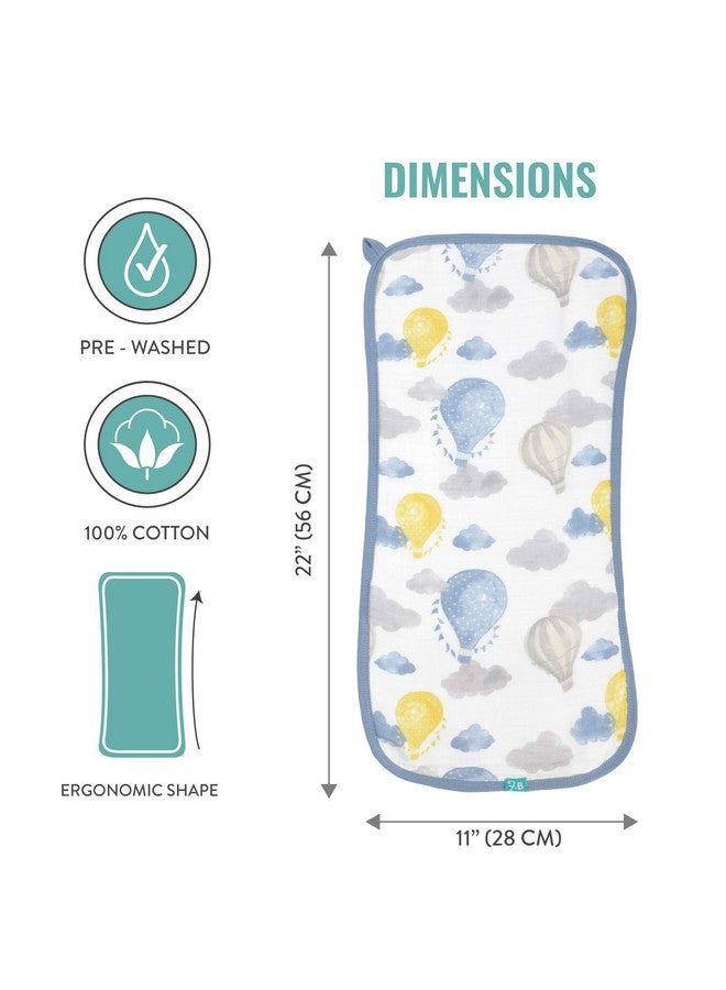 Featherhead™ 5-Pack Muslin Burp Cloths for Baby Boy Large 22" X 11" - Ultra Soft & Extra Absorbent Cotton Terry Backing (Blue Balloons) - Image 4