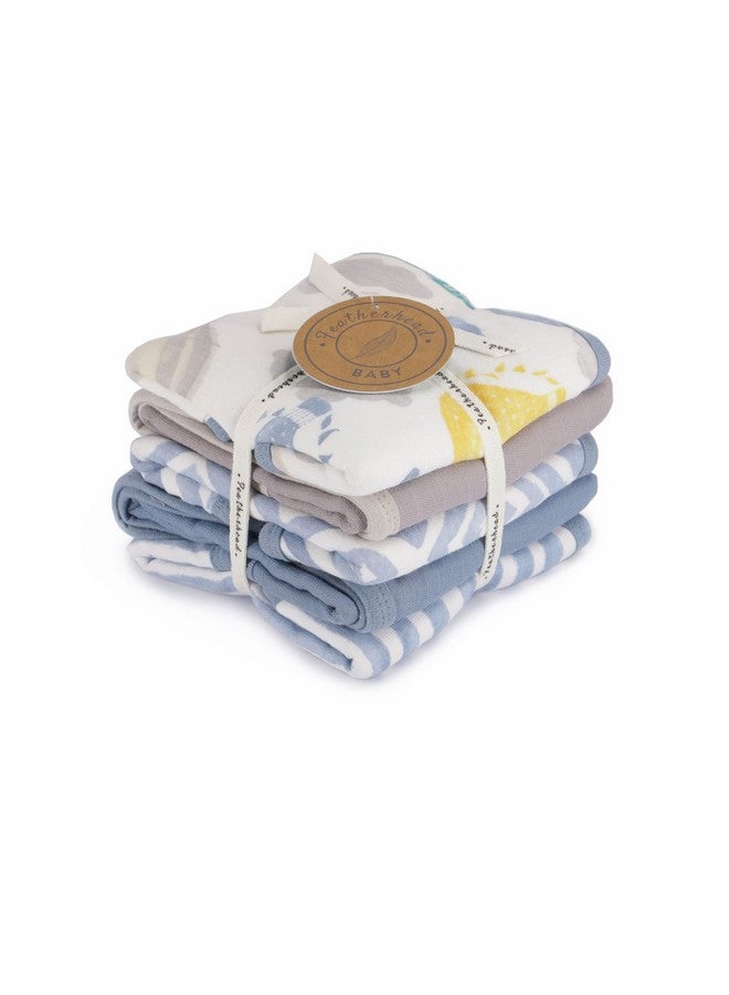 Featherhead™ 5-Pack Muslin Burp Cloths for Baby Boy Large 22" X 11" - Ultra Soft & Extra Absorbent Cotton Terry Backing (Blue Balloons) - Image 2