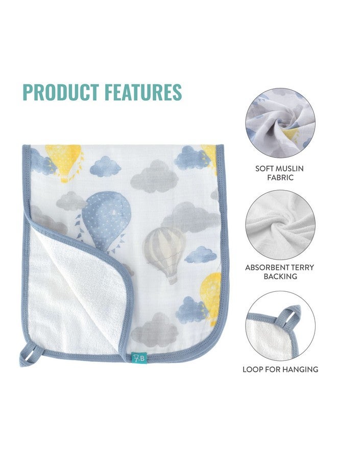 Featherhead™ 5-Pack Muslin Burp Cloths for Baby Boy Large 22" X 11" - Ultra Soft & Extra Absorbent Cotton Terry Backing (Blue Balloons) - Image 5