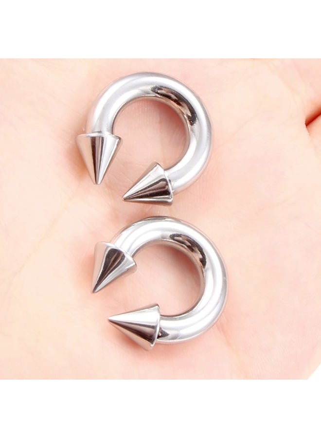 Ftovosyo PA Ring Internally Threaded Spike Circular Barbells Horseshoe Large Septum Ring Ear Gauges Earrings 4G 5mm 12mm 1/2" 316L Surgical Steel Pierced Body Jewelry for Women Men - Image 3