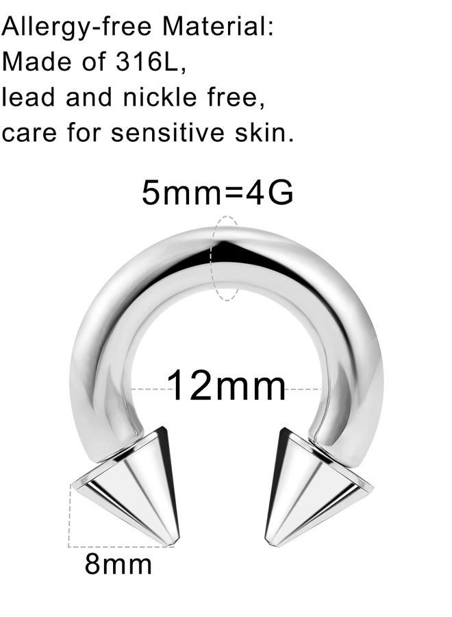 Ftovosyo PA Ring Internally Threaded Spike Circular Barbells Horseshoe Large Septum Ring Ear Gauges Earrings 4G 5mm 12mm 1/2" 316L Surgical Steel Pierced Body Jewelry for Women Men - Image 2