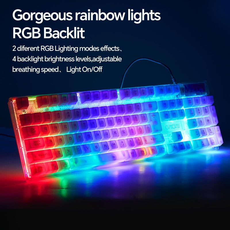 CHONCHOW LED Gaming Keyboad and Mouse Combo, Transparent RGB Rainbow Backlit Keyboard, 104 Keys Anti-ghosting USB Wired Silent Keyboard, 7 Color RGB Gaming Mouse for PC Laptop Xbox PS4 Gamers and Work - Image 2