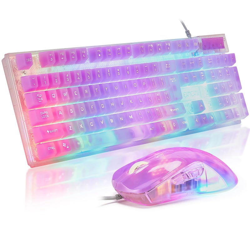 CHONCHOW LED Gaming Keyboad and Mouse Combo, Transparent RGB Rainbow Backlit Keyboard, 104 Keys Anti-ghosting USB Wired Silent Keyboard, 7 Color RGB Gaming Mouse for PC Laptop Xbox PS4 Gamers and Work - Image 1