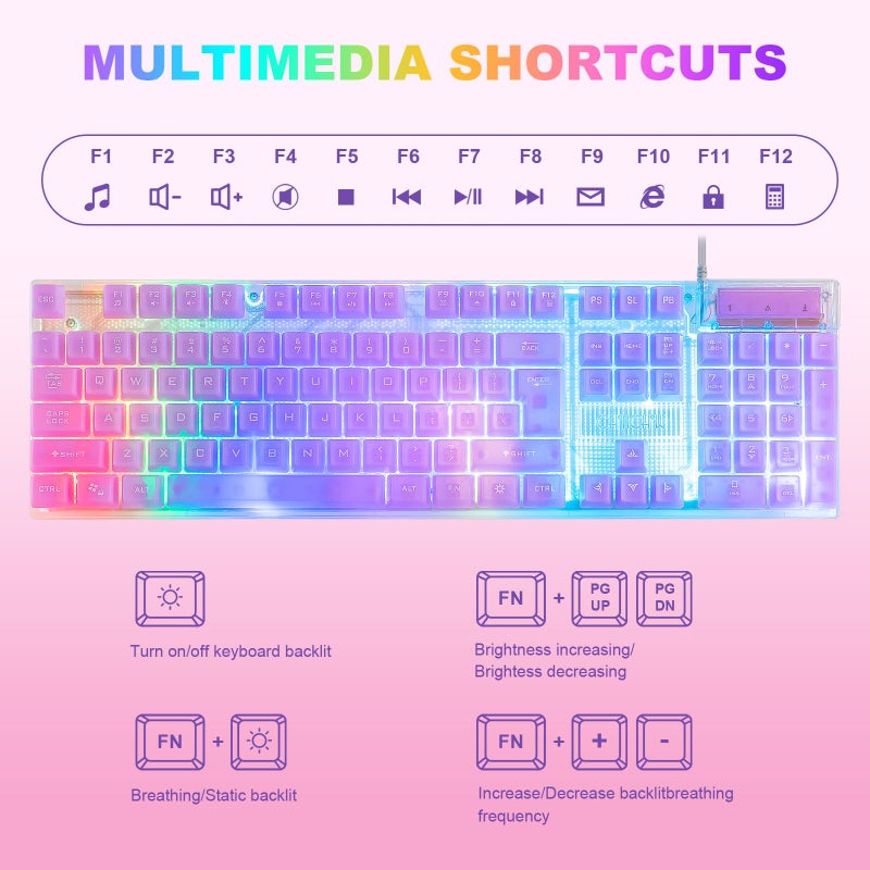 CHONCHOW LED Gaming Keyboad and Mouse Combo, Transparent RGB Rainbow Backlit Keyboard, 104 Keys Anti-ghosting USB Wired Silent Keyboard, 7 Color RGB Gaming Mouse for PC Laptop Xbox PS4 Gamers and Work - Image 3