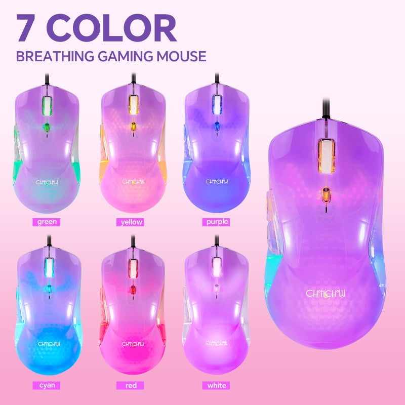 CHONCHOW LED Gaming Keyboad and Mouse Combo, Transparent RGB Rainbow Backlit Keyboard, 104 Keys Anti-ghosting USB Wired Silent Keyboard, 7 Color RGB Gaming Mouse for PC Laptop Xbox PS4 Gamers and Work - Image 5