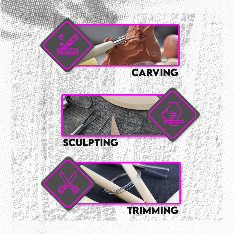 SE Pottery and Clay Carving Tool Set with Wooden Handles Pottery Kit for Beginners Clay Sculpting Set of 8 Pcs 4PT8 - Image 2