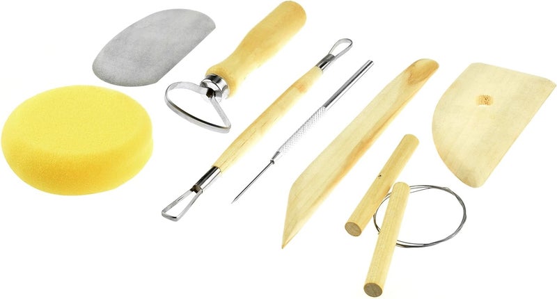 SE Pottery and Clay Carving Tool Set with Wooden Handles Pottery Kit for Beginners Clay Sculpting Set of 8 Pcs 4PT8 - Image 1