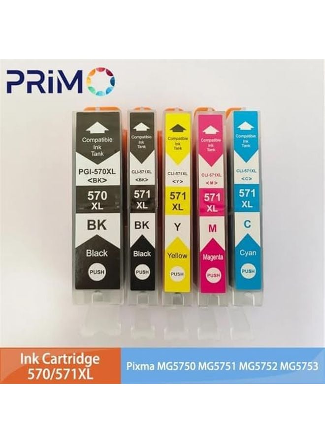 مجموعة خراطيش حبر متوافقة PGI 570 CLI 571 عدد 5 قطع لـ MG5750 MG5751 MG5752 MG5753 MG6850 MG6851 TS5050 - Image 3
