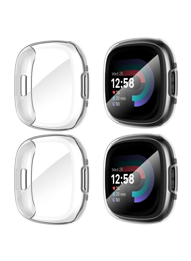 Suoman [4-Pack] Suoman for Fitbit Sense 2 /Versa 4 Screen Protector Case, Full Around Electroplate Soft TPU Bumper Around Protective Case Cover for Fitbit Sense 2 /Versa 4 Smartwatch(Clear+Clear+Clear+Clear) - Image 1