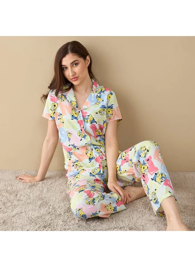 FAV All-Over Minions Print Short Sleeve Shirt and Elasticated Pyjama Set