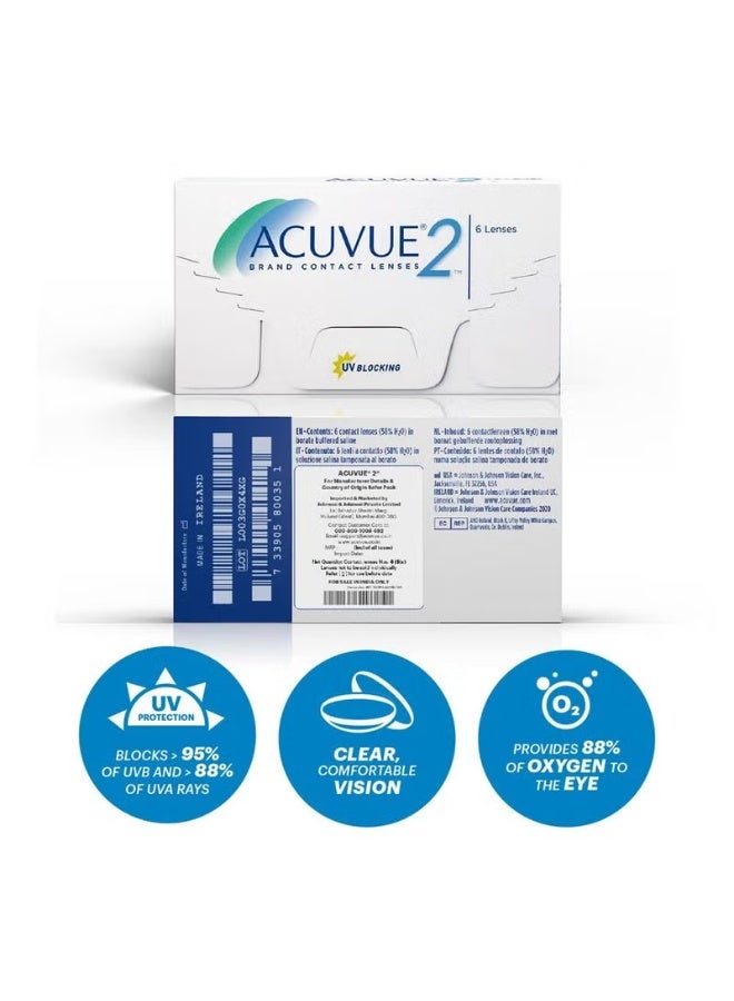 Acuvue 2 (5.50-) Pack of 6 lenses, 2-week use contact lenses, clear contact lenses - Image 2