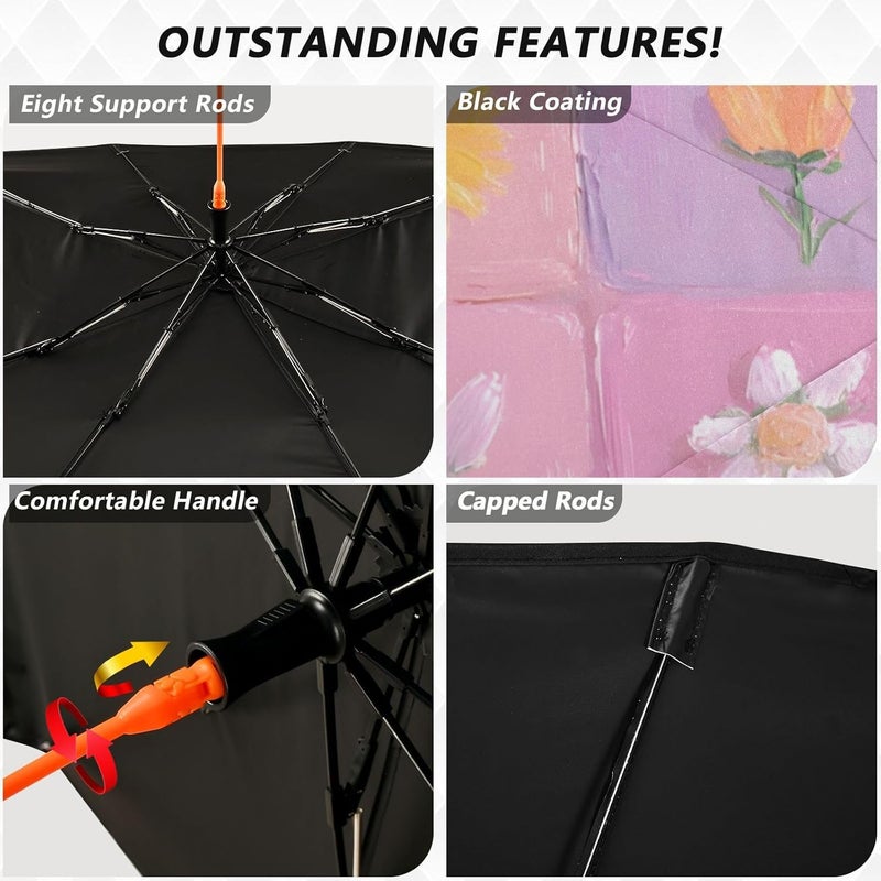 Windshield Sun Shade Umbrella Flower Texture Colors – Fashion Design, Protect Car from Sun & Heat Damage, Easy Store, Universal Fit 55” x 27.5” - Image 4