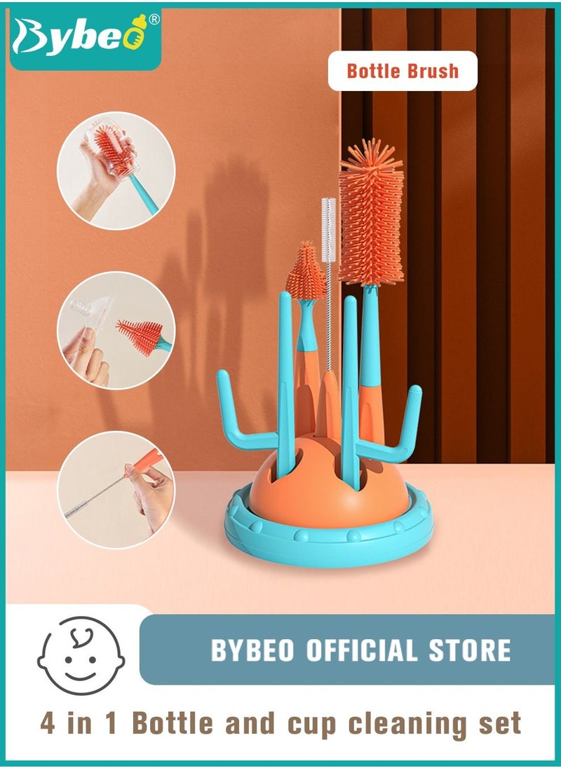 Bybeo 4 in 1 Silicone Baby Bottle Cleaning Brush Set with Stand, 360° Rotating Water Bottles Cleaner, Cup Gap Clean Brushes  - Image 1