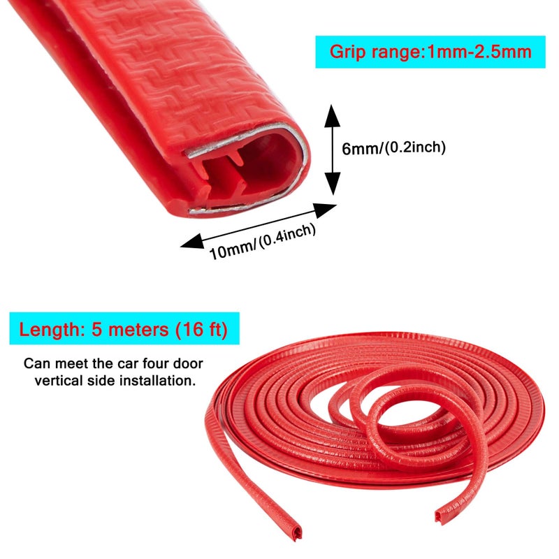 TOMALL Car Door Protector Strip Red, Car Door Guards U Shape Rubber Seal Protector, Anti-Collision Anti-Scratch Waterproof Car Decorative Moulding Strips 5M(16ft) - Image 2