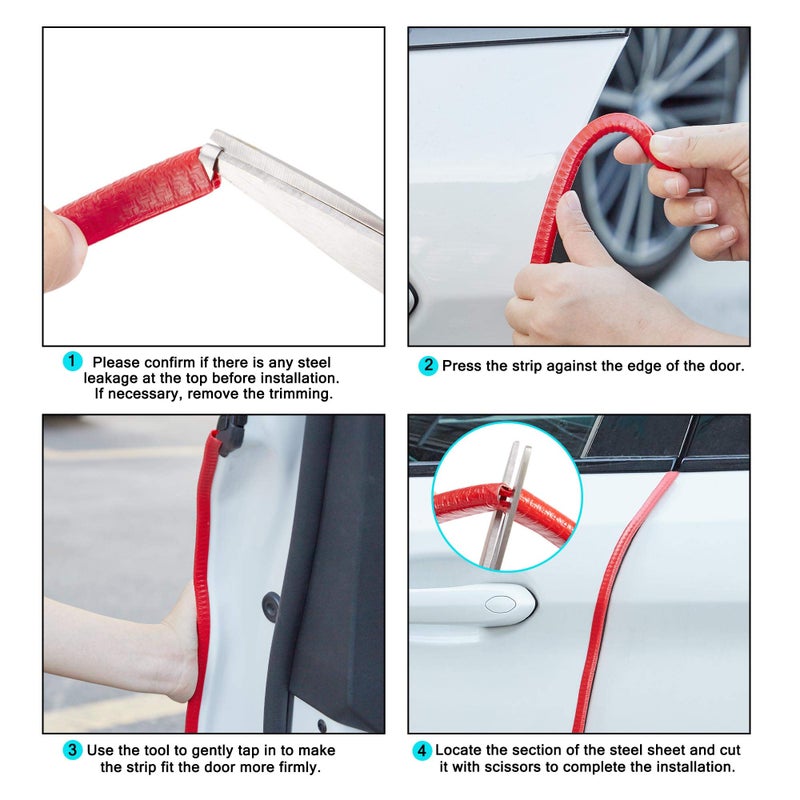 TOMALL Car Door Protector Strip Red, Car Door Guards U Shape Rubber Seal Protector, Anti-Collision Anti-Scratch Waterproof Car Decorative Moulding Strips 5M(16ft) - Image 5