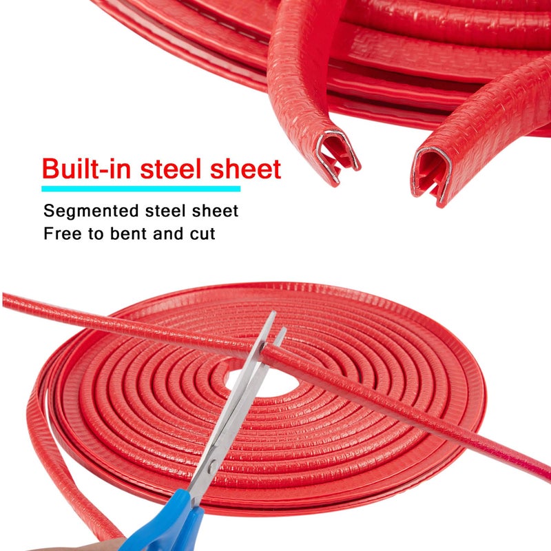 TOMALL Car Door Protector Strip Red, Car Door Guards U Shape Rubber Seal Protector, Anti-Collision Anti-Scratch Waterproof Car Decorative Moulding Strips 5M(16ft) - Image 4