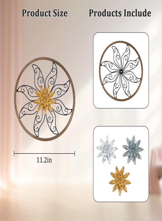 hogardeck Metal Flower Wall Decor - 11" Metal Wood Floral with 3 pcs Interchangeable Flowers Wall Decoration for Bedroom, Living Room, Bathroom, Kitchen, Outdoor Wall Art - Image 2