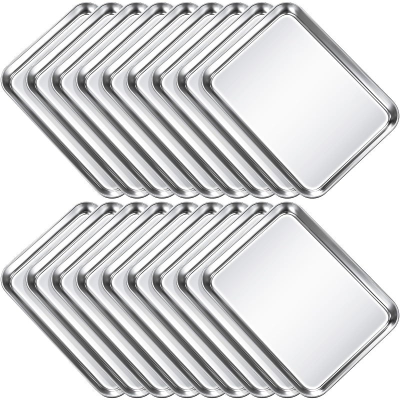 Potchen 18 Pcs Baking Sheet Pan Set 9 x 6.7 x 1 Inches Cookie Sheet Small Toaster Oven Stainless Steel Tray Barbecue Grill Rectangle Trays, Non-stick, Easy Clean - Image 1