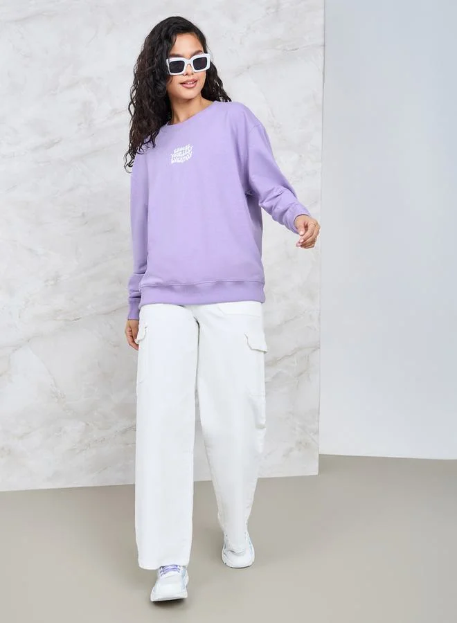 Styli Regular Fit Slogan Print Regular Length Sweatshirt