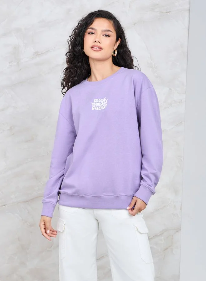 Styli Regular Fit Slogan Print Regular Length Sweatshirt