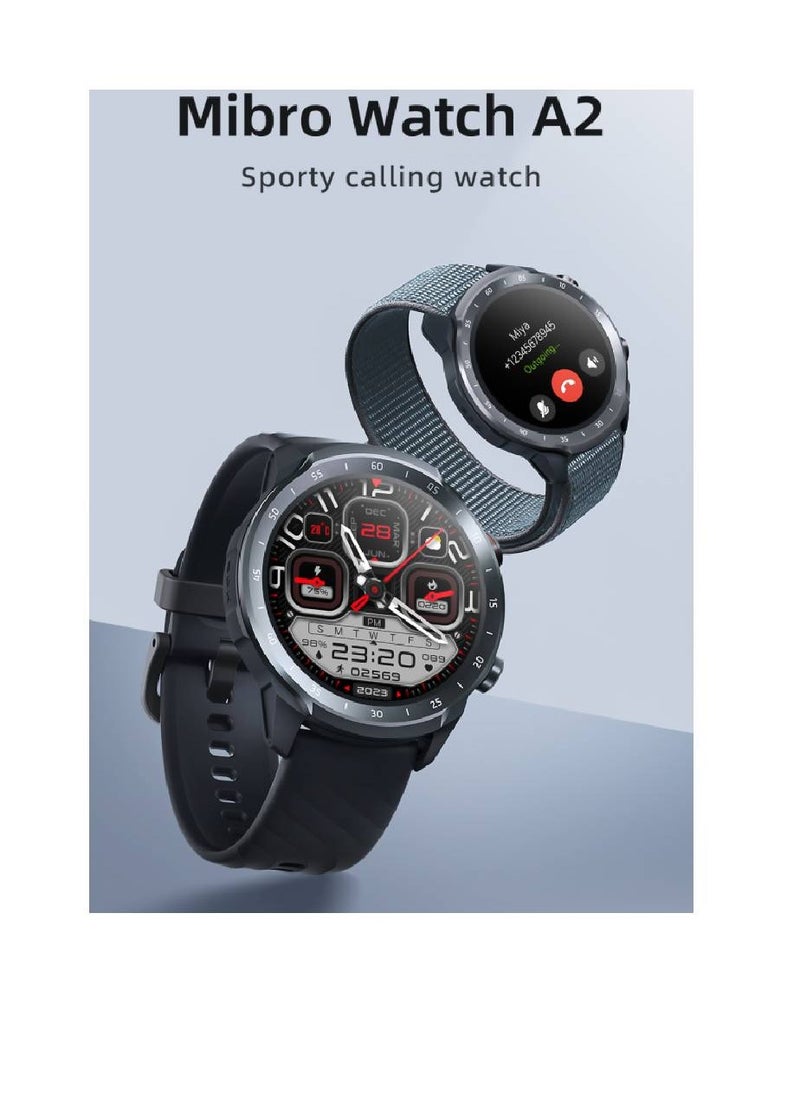 Mibro - A2 Sporty Bluetooth Calling Smart Watch 1.39 Inch HD Screen Round Dual Straps Optical Heart Rate Sensor SpO2 Sensor Accelerometer Bluetooth 5.3 Connectivity 2ATM Waterproof 350mAh Battery Black - Image 1