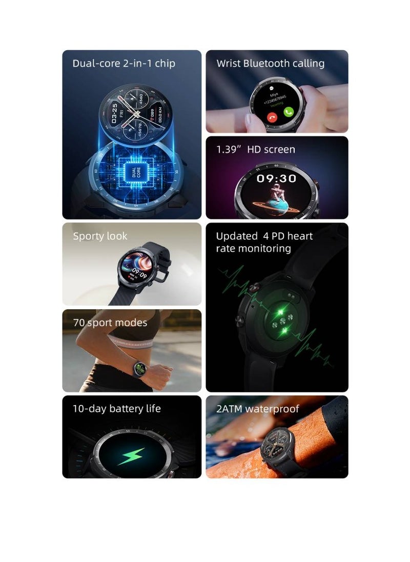 Mibro - A2 Sporty Bluetooth Calling Smart Watch 1.39 Inch HD Screen Round Dual Straps Optical Heart Rate Sensor SpO2 Sensor Accelerometer Bluetooth 5.3 Connectivity 2ATM Waterproof 350mAh Battery Black - Image 1