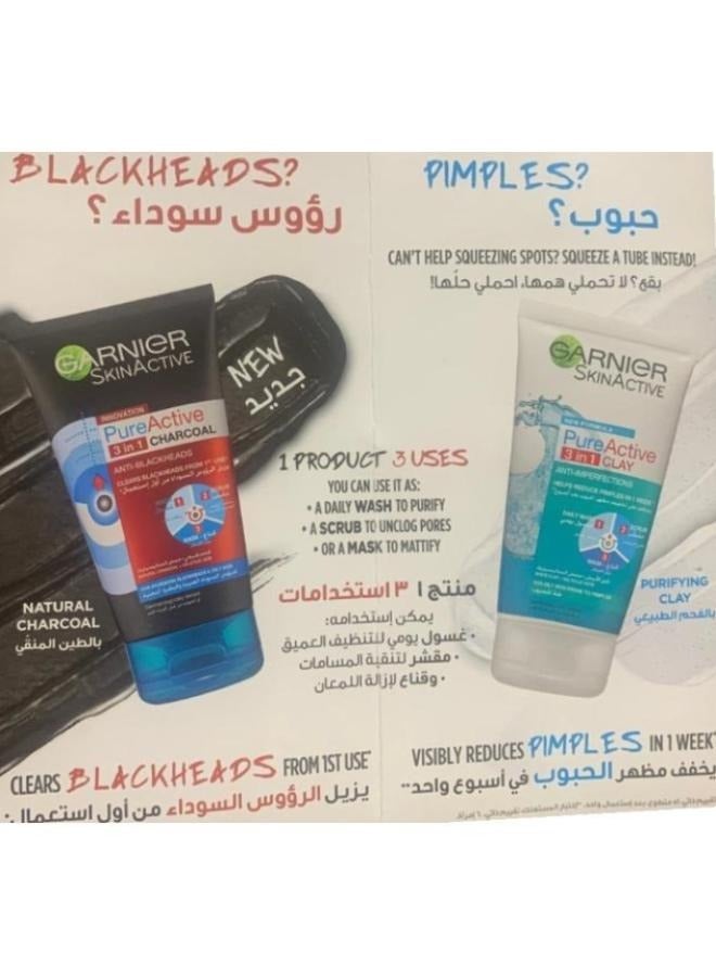 Set of 6 Garnier Pure Active 3 in 1 wash, mask and scrub 4 ml - Image 3