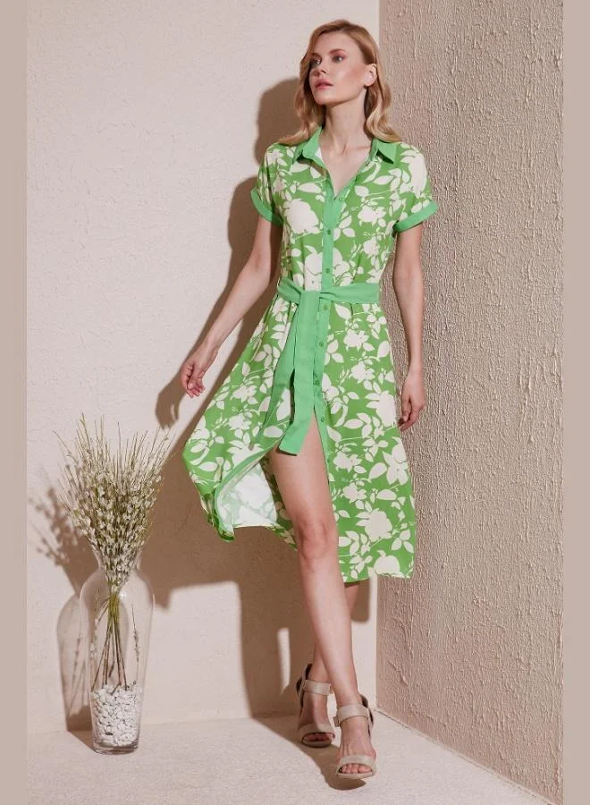 ليلا فستان قميص ميدي بحزام من ليلا بقصة عادية للنساء